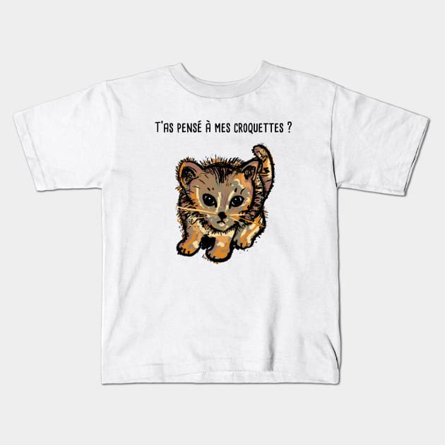 Chaton et croquettes humour chat idée cadeau Kids T-Shirt by Catcrea